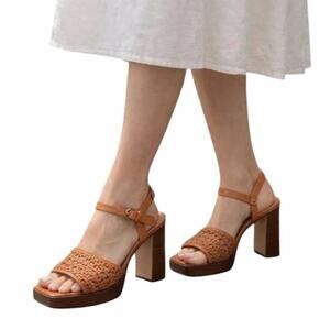 Katy Perry The Steady Platform Sandals Ginger Woven Block Heel Shoes 8.5